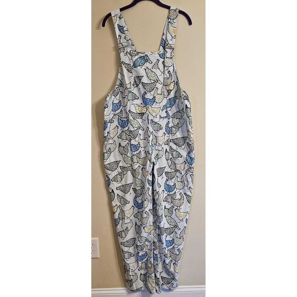 L.A. Soul Overalls Womens XL Sky Blue Chicken Print Corduroy Texture Jumpsuit